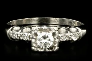 Mid Century 14K White Gold .21 Carat Round Brilliant Diamond Engagement Ring