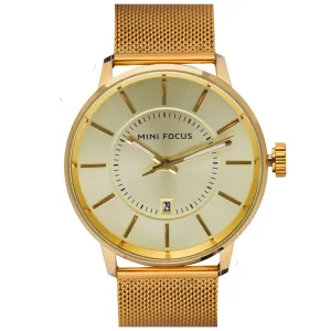 Mini Focus Gold Mesh Bracelet Gold Dial Quartz Watch for Gents - MF0034G-04