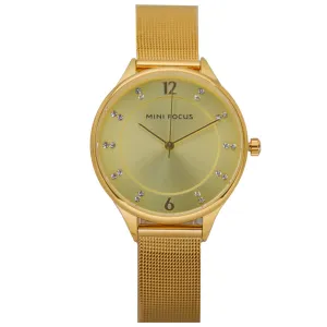 Mini Focus Gold Mesh Bracelet Gold Dial Quartz Watch for Ladies - MF0045L-01