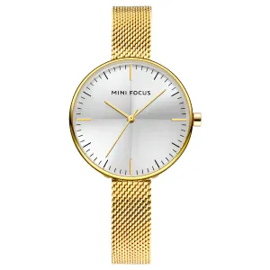 Mini Focus Gold Mesh Bracelet Silver Dial Quartz Watch for Ladies - MF0275L-05