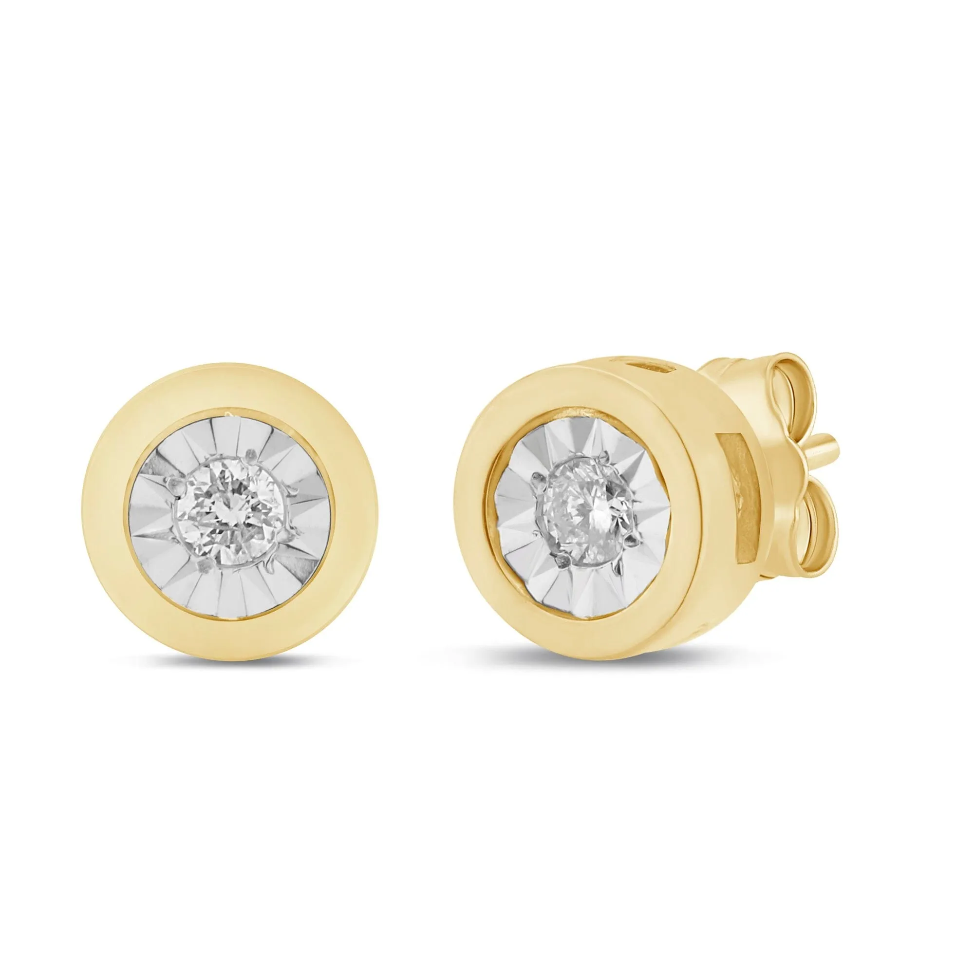 Miracle Surround Stud Earrings with 0.05ct of Diamonds in 9ct Yellow Gold