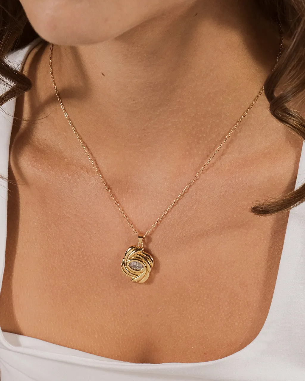 Mireille CZ Textured Pendant Necklace
