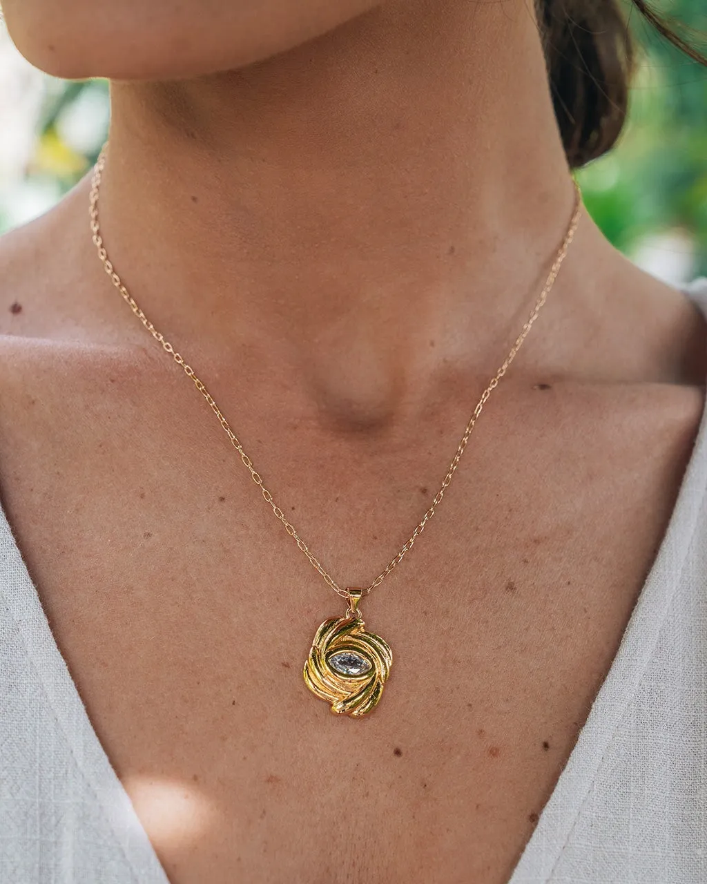 Mireille CZ Textured Pendant Necklace