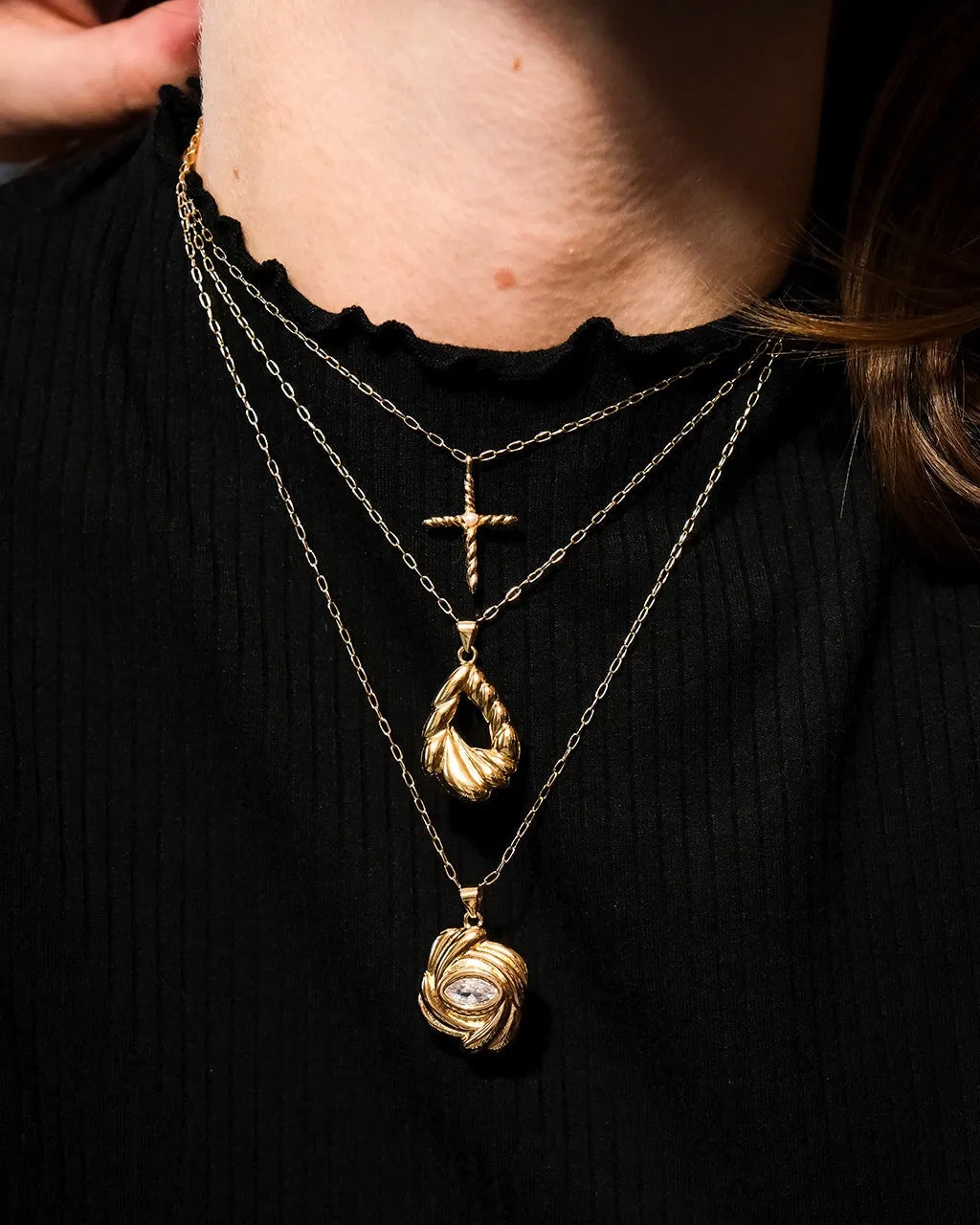 Mireille CZ Textured Pendant Necklace