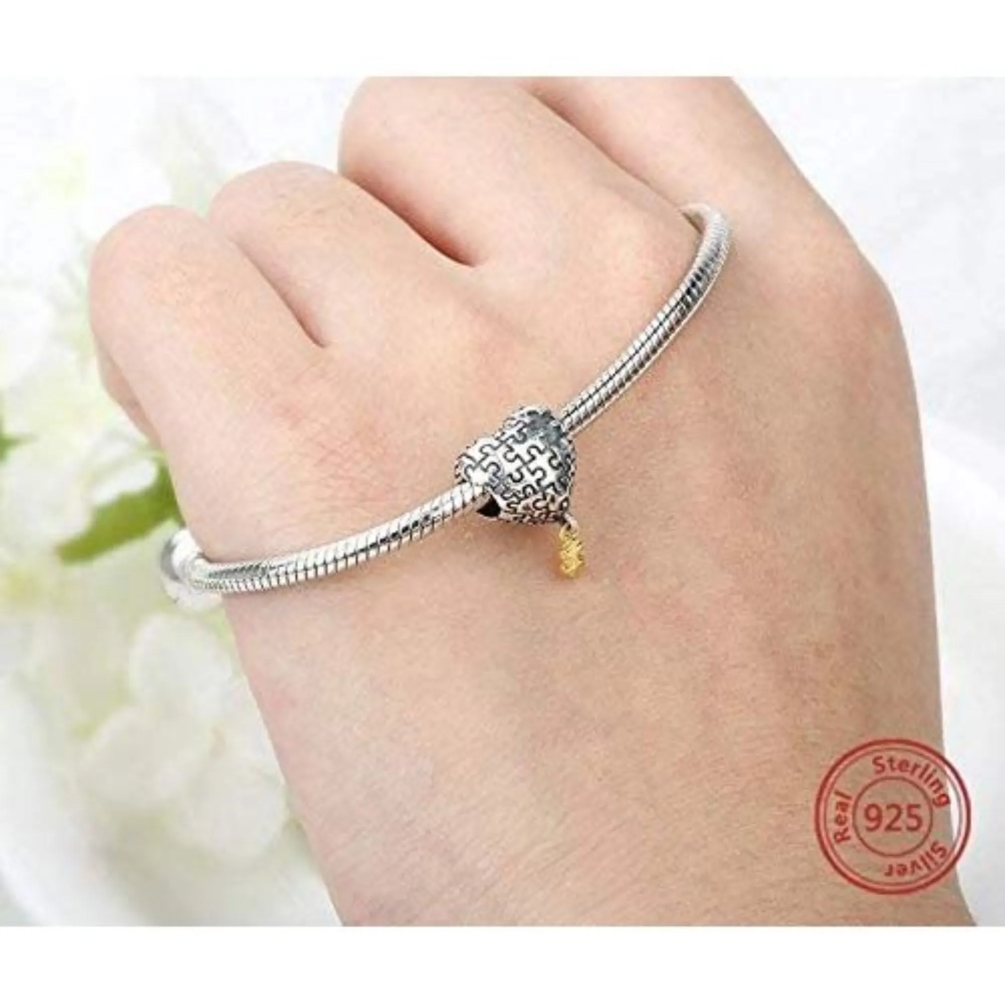 Missing Puzzle Piece Heart Bead Charm