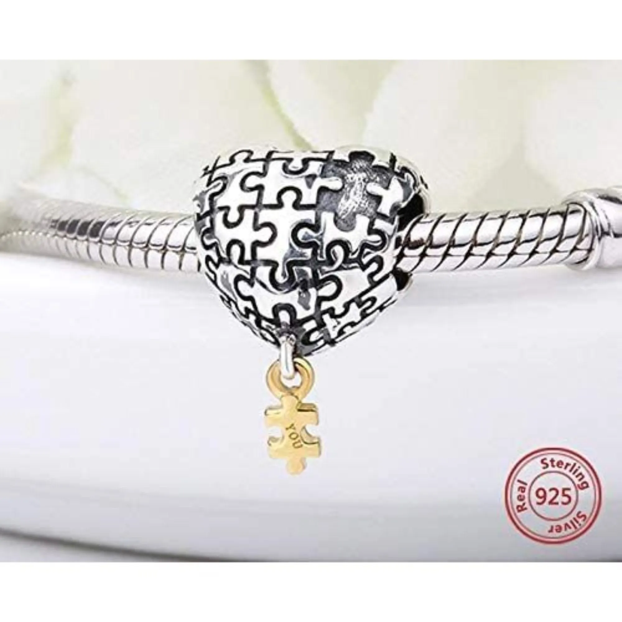 Missing Puzzle Piece Heart Bead Charm
