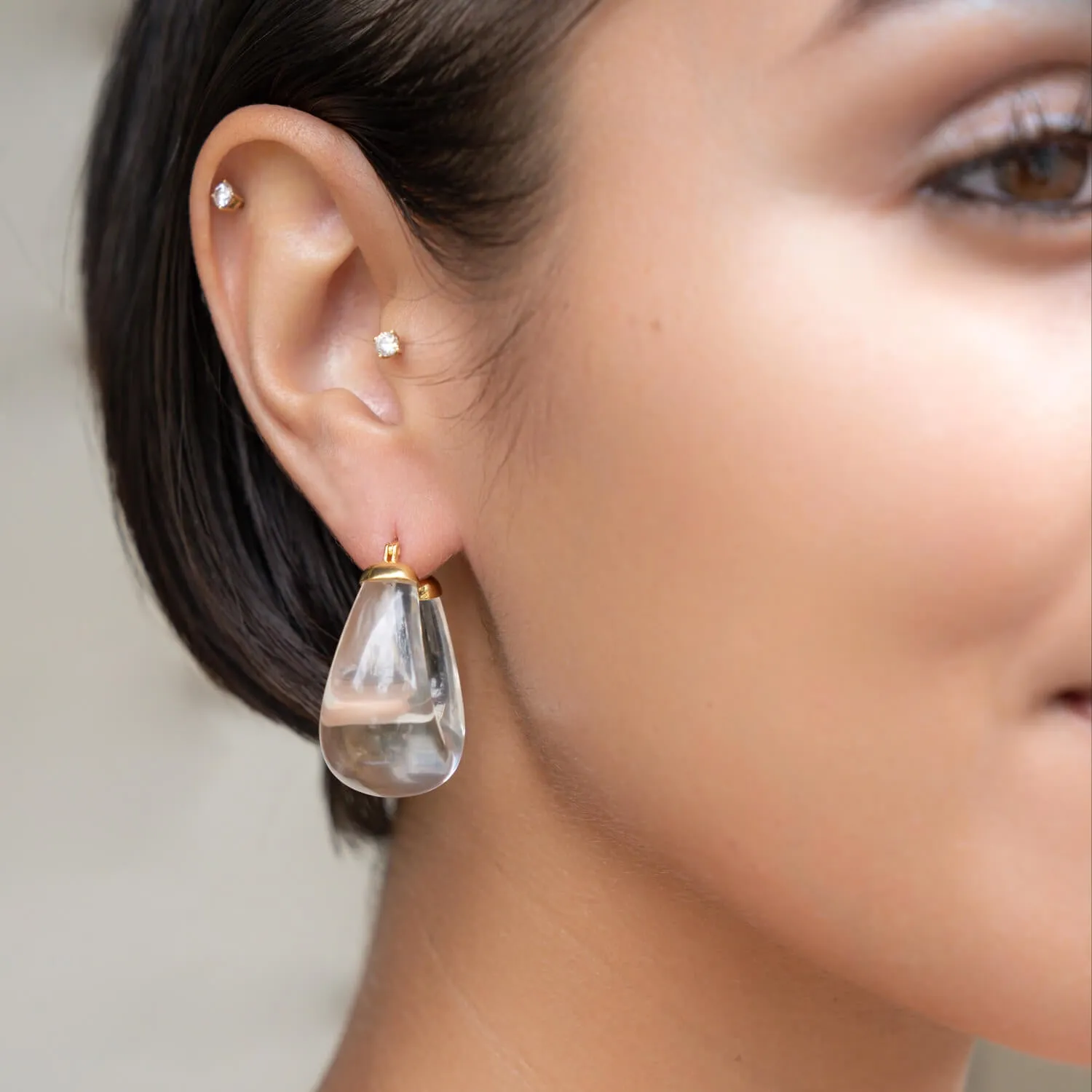 Modern Raindrop Lucite Hoop Earrings
