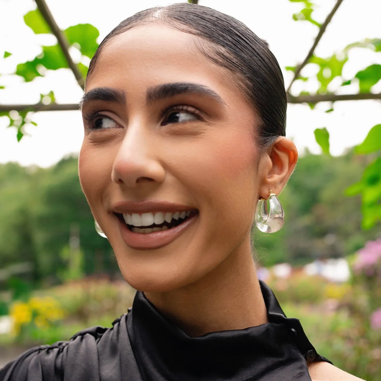 Modern Raindrop Lucite Hoop Earrings