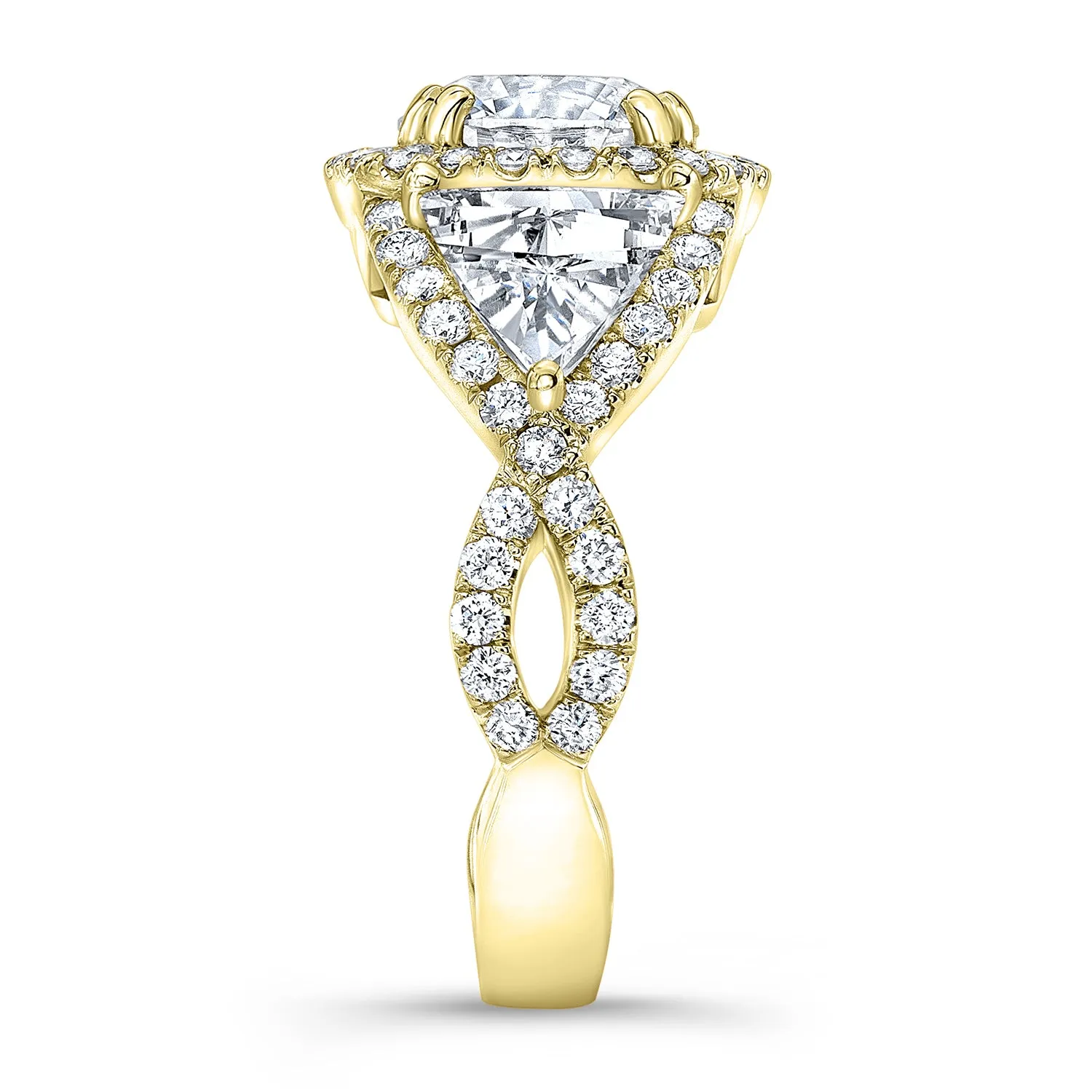 Modern Style Twisted Shank Halo Diamond Engagement Ring