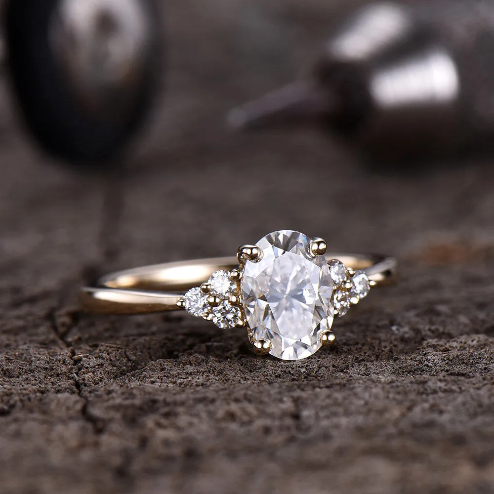 Moissanite Engagement ring Oval Yellow Gold 5x7mm Moissanite Wedding Ring 0.9-1 carat gemstone with Diamond Bridal Ring 14K/18K