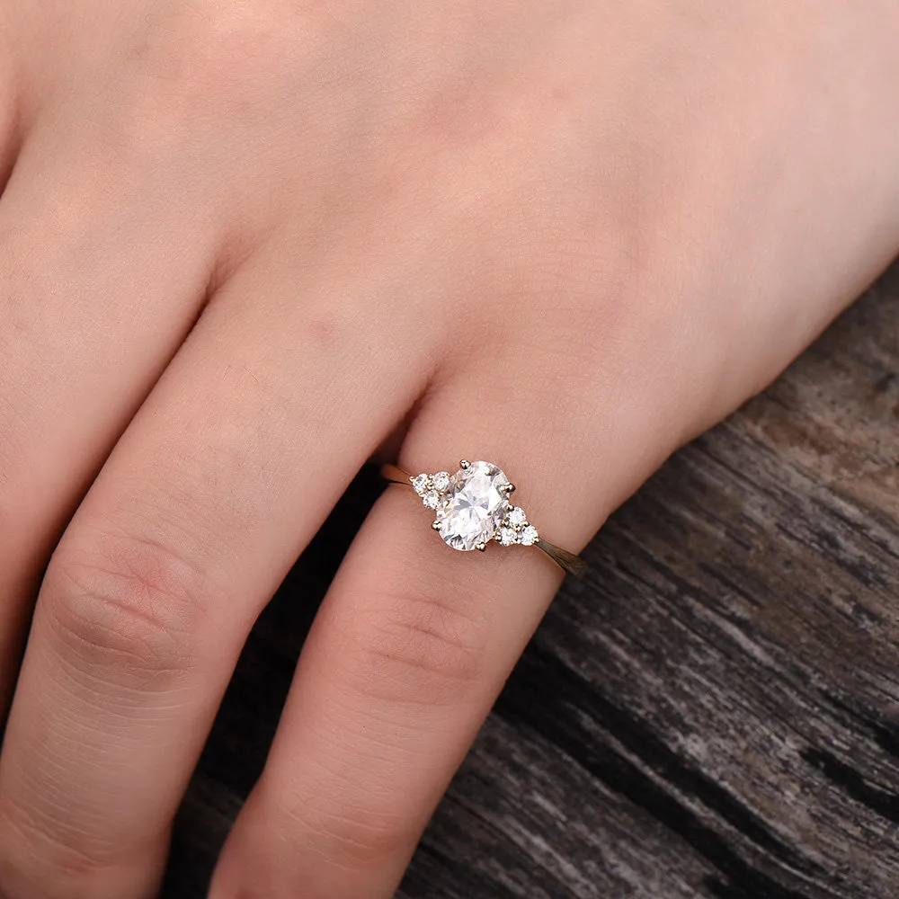 Moissanite Engagement ring Oval Yellow Gold 5x7mm Moissanite Wedding Ring 0.9-1 carat gemstone with Diamond Bridal Ring 14K/18K