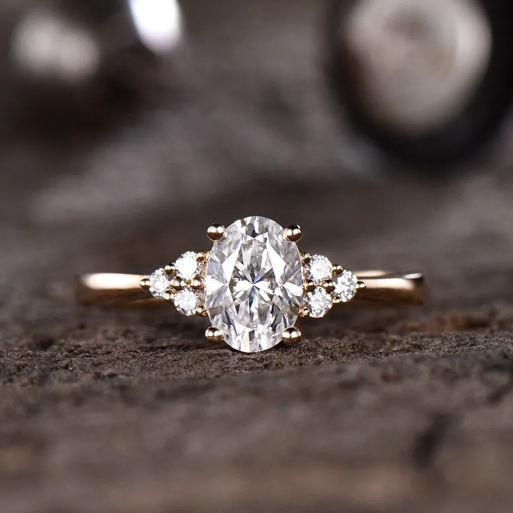 Moissanite Engagement ring Oval Yellow Gold 5x7mm Moissanite Wedding Ring 0.9-1 carat gemstone with Diamond Bridal Ring 14K/18K