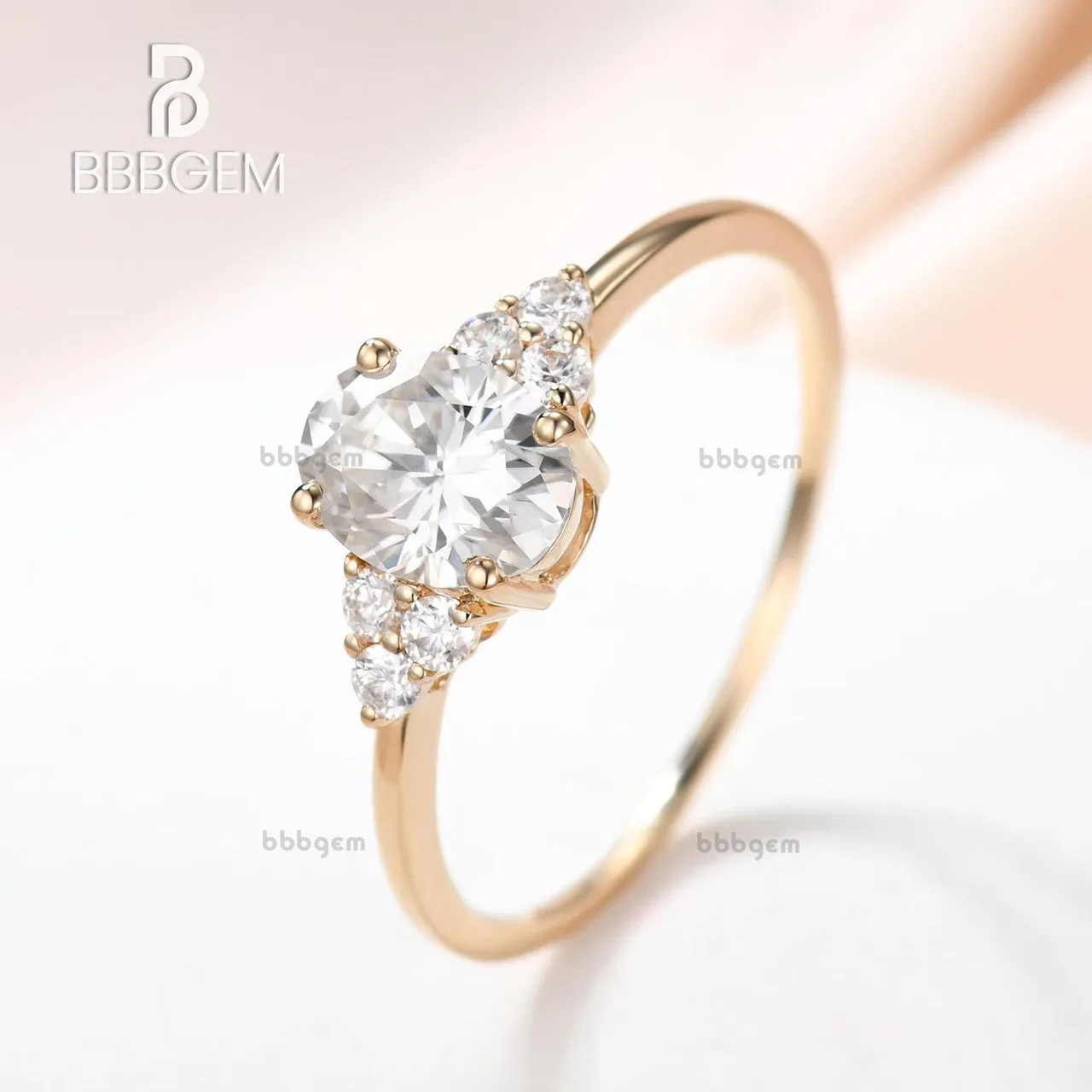 Moissanite Engagement ring Oval Yellow Gold 5x7mm Moissanite Wedding Ring 0.9-1 carat gemstone with Diamond Bridal Ring 14K/18K