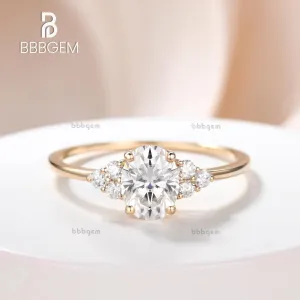Moissanite Engagement ring Oval Yellow Gold 5x7mm Moissanite Wedding Ring 0.9-1 carat gemstone with Diamond Bridal Ring 14K/18K