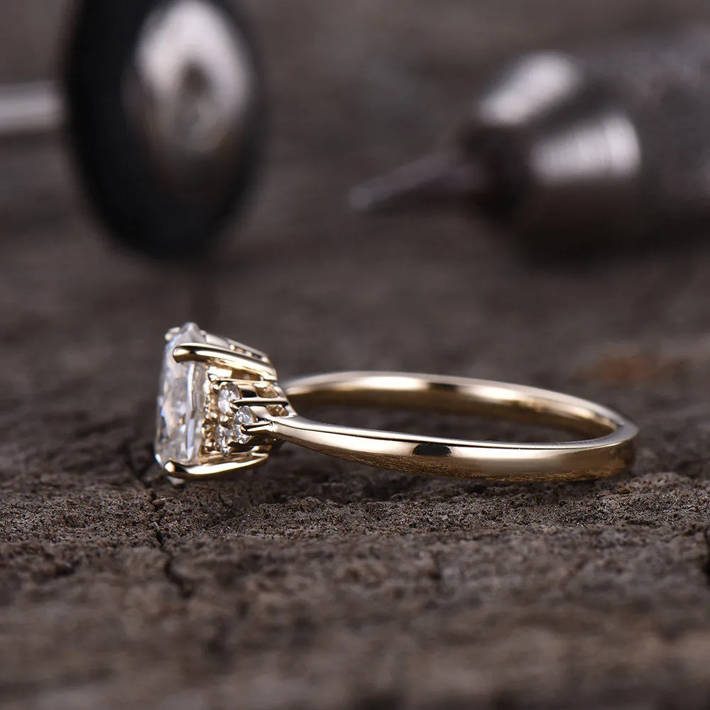 Moissanite Engagement ring Oval Yellow Gold 5x7mm Moissanite Wedding Ring 0.9-1 carat gemstone with Diamond Bridal Ring 14K/18K