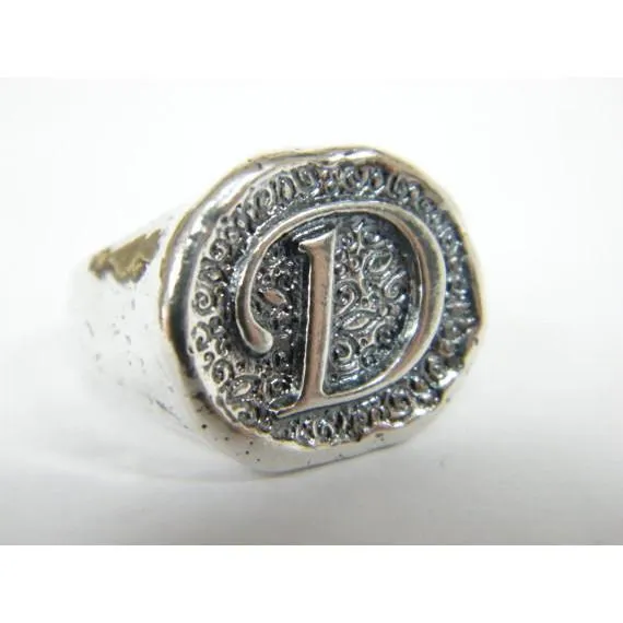 Monogram silver ring , sterling silver  jewelry , Bluenoemi ring with the letter "D"