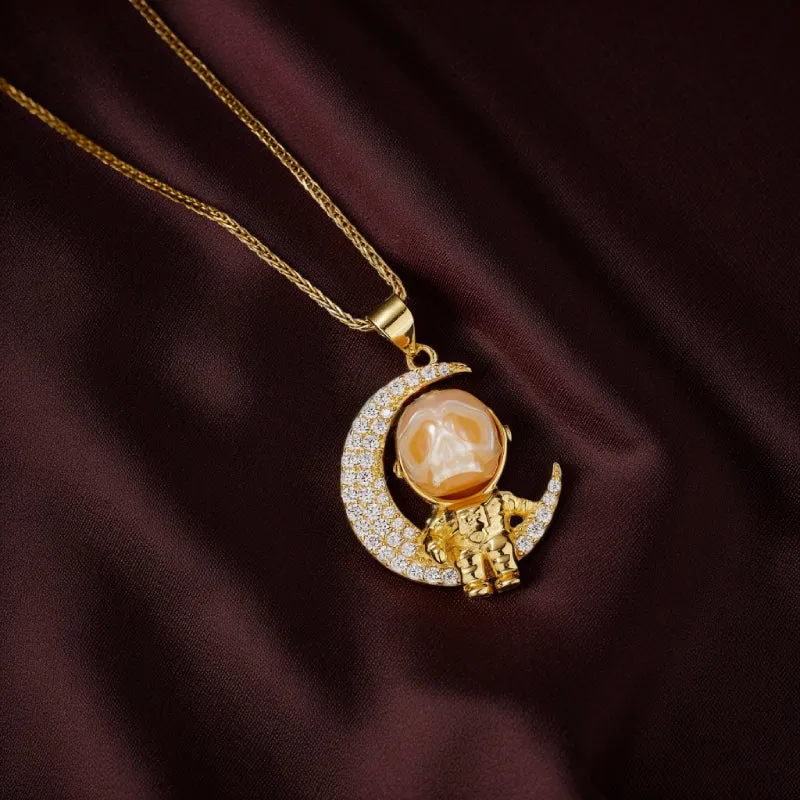 Moon Astronaut Spaceman Cranium Pearl Necklace