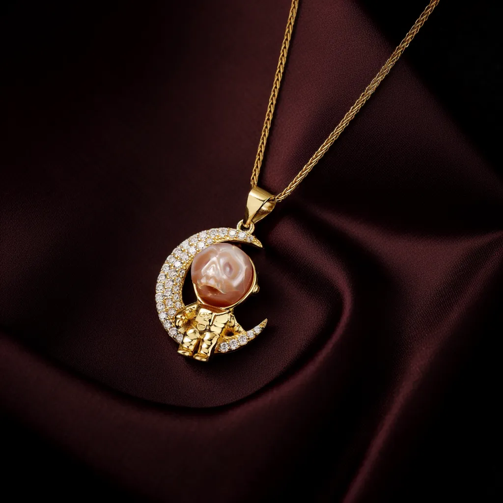 Moon Astronaut Spaceman Cranium Pearl Necklace