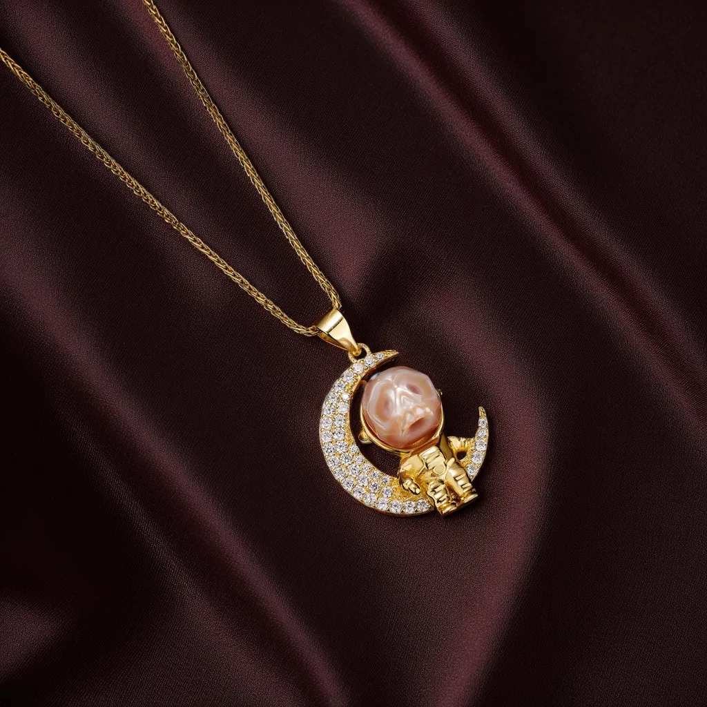 Moon Astronaut Spaceman Cranium Pearl Necklace