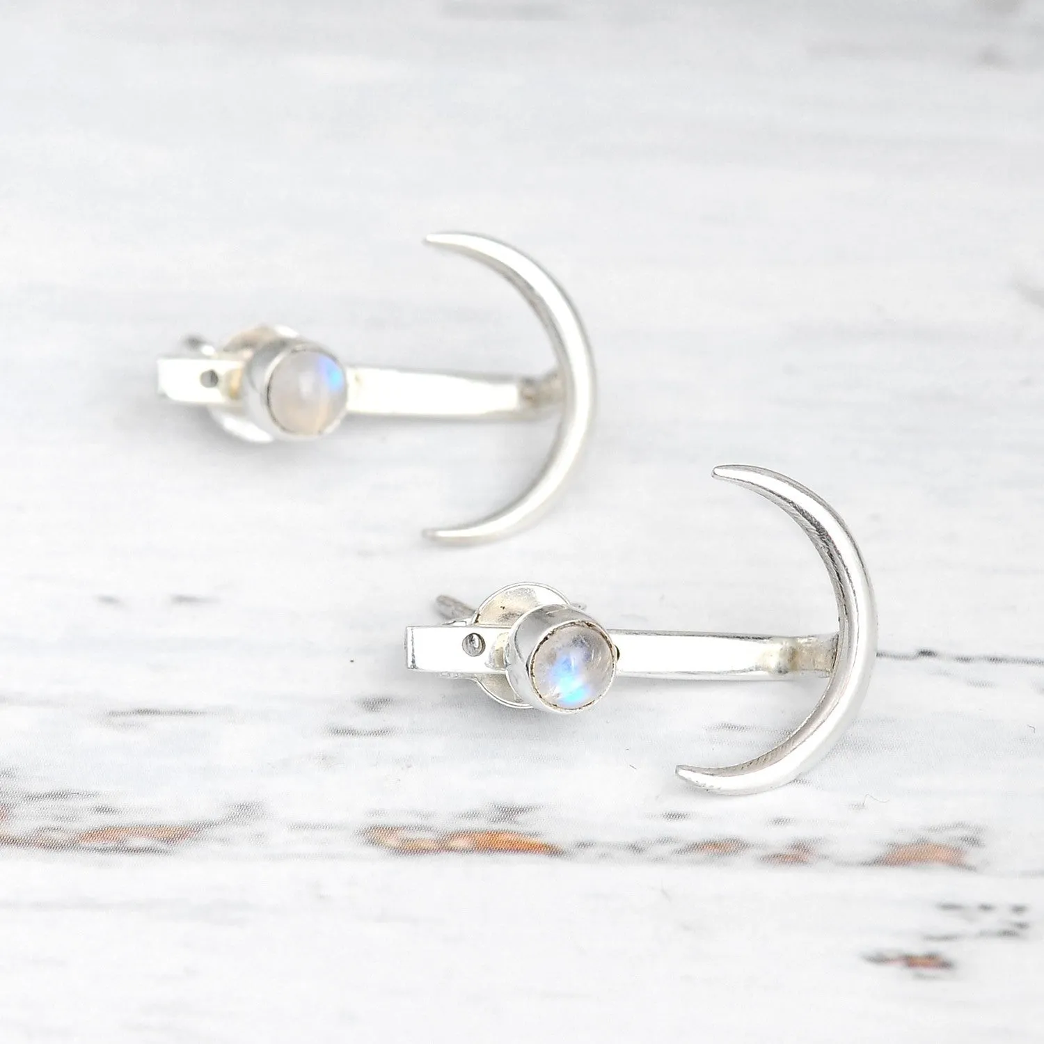 Moon Earrings with Moonstone Sterling Silver