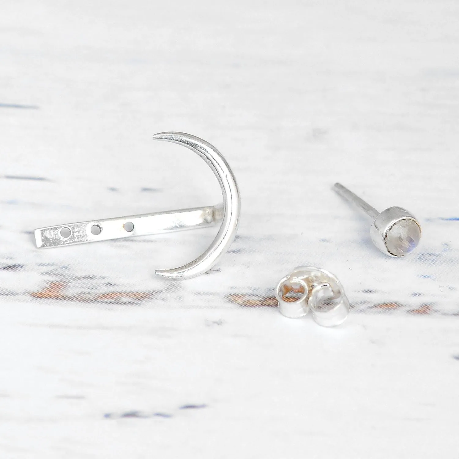 Moon Earrings with Moonstone Sterling Silver