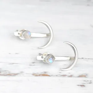 Moon Earrings with Moonstone Sterling Silver