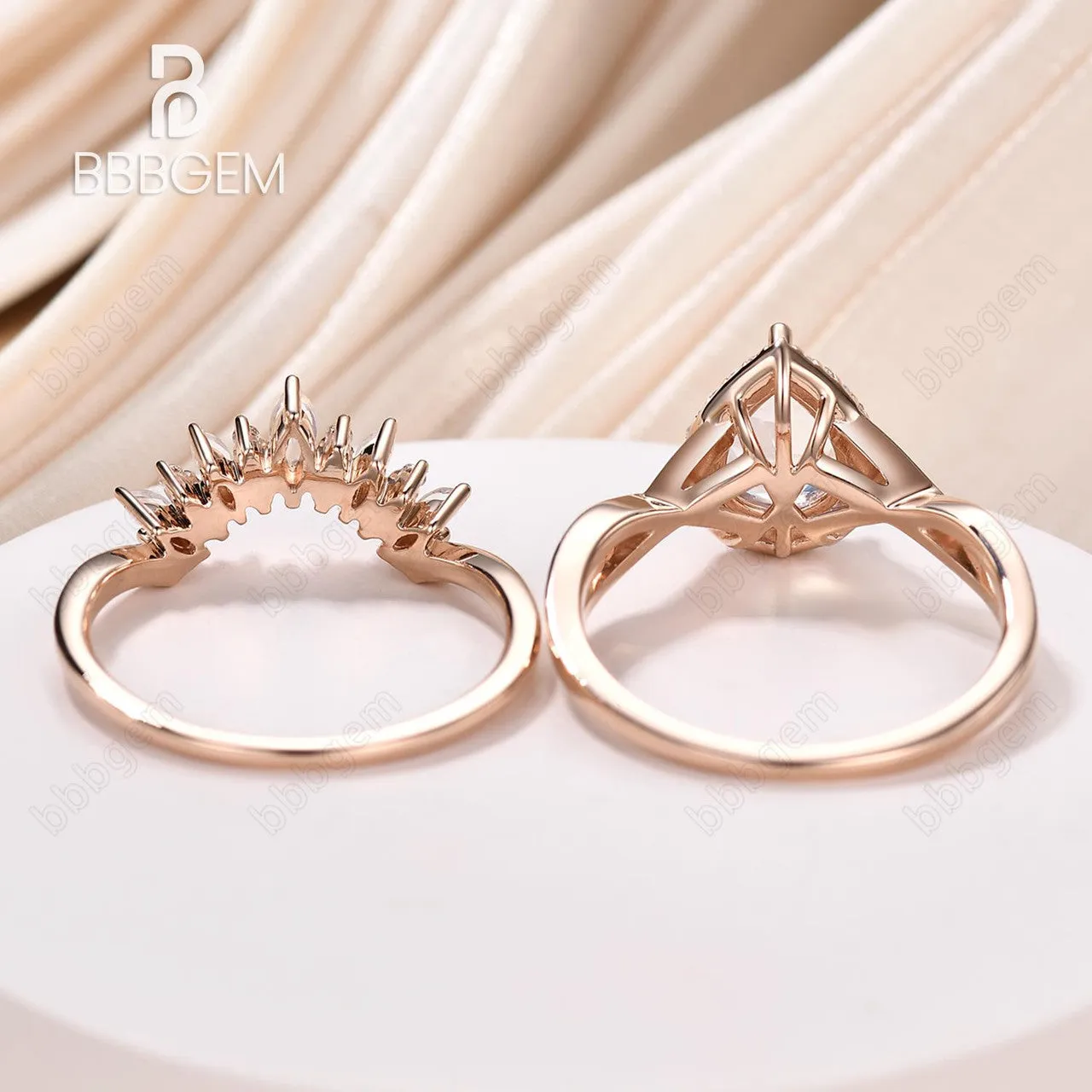Moonstone Bridal Set Unique Moonstone Band Marquise Pear shaped Bridal set