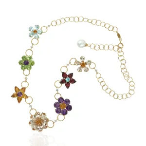 Morganite Citrine Sapphire Multi Gemstone Flower Choker Necklace Made In Gold