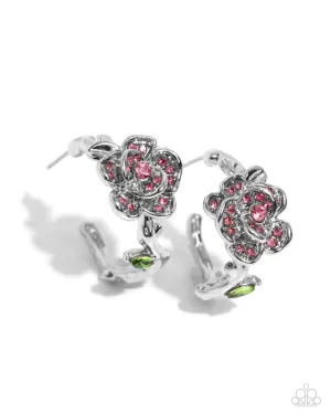 Mother ROSE Best - Pink - Rhinestone Flower Paparazzi Hoop Earrings