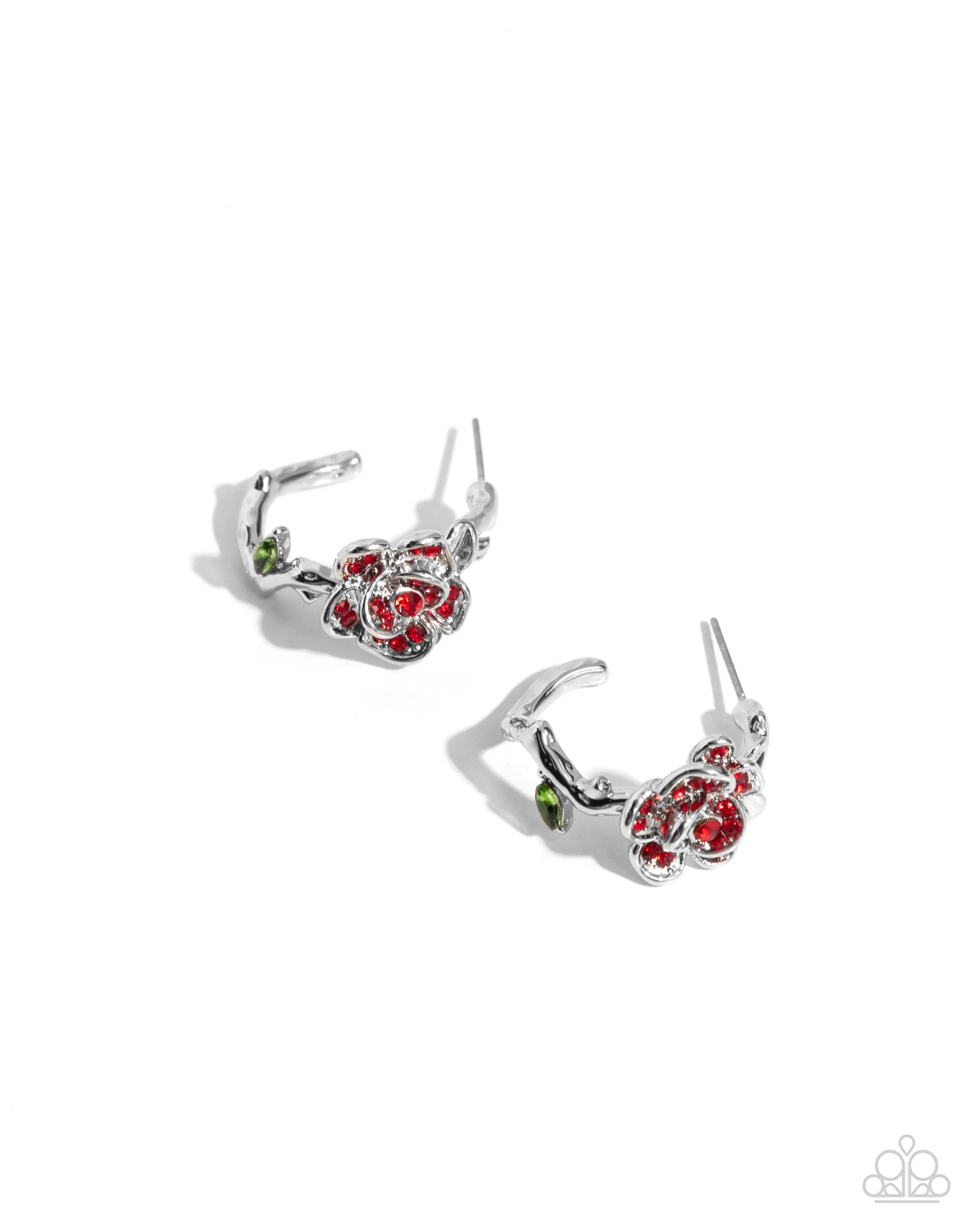 Mother ROSE Best - Red - Rhinestone Flower Paparazzi Hoop Earrings