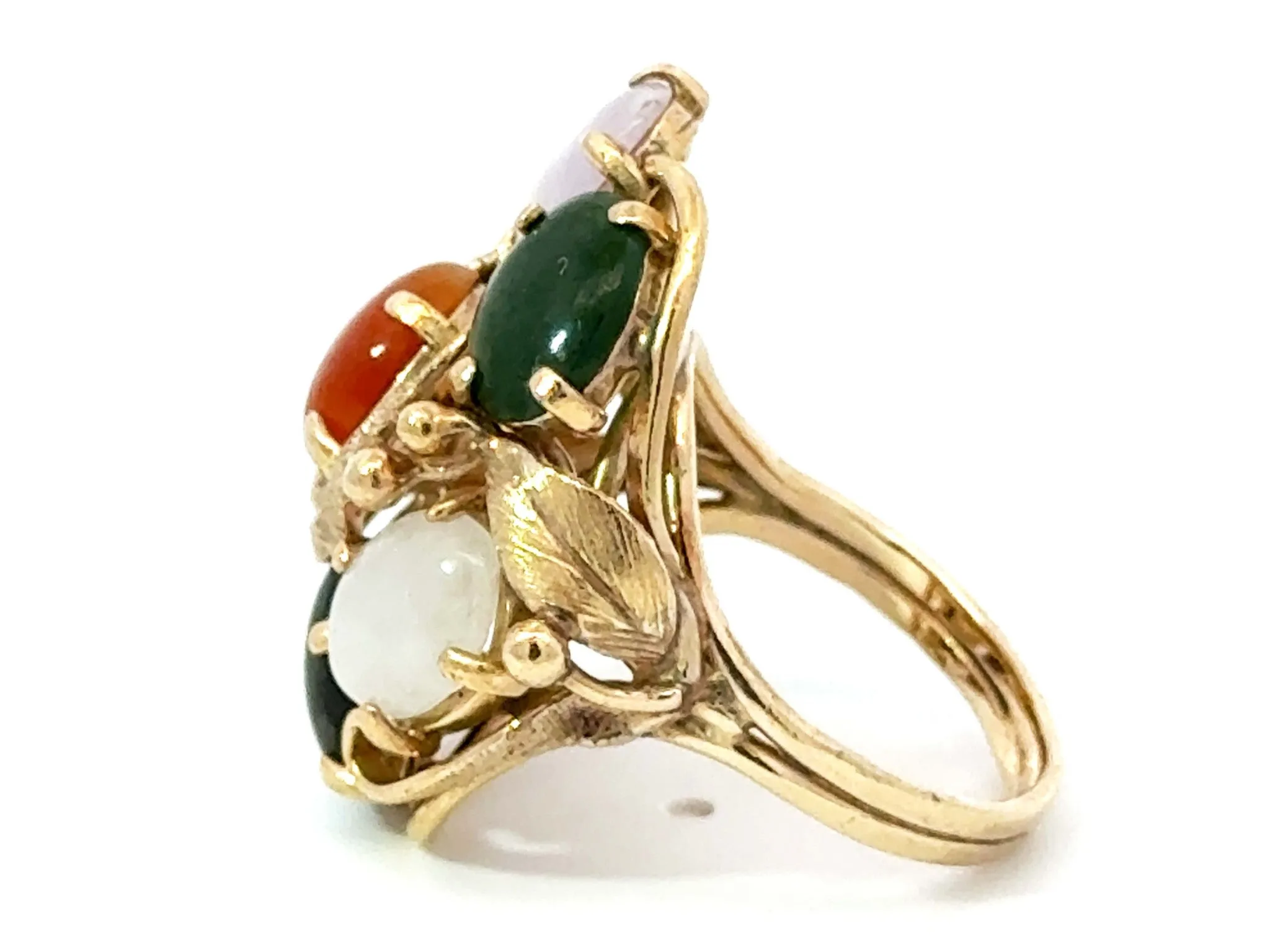 Multi Colored Jade Leaf Ring 14K Yellow Gold
