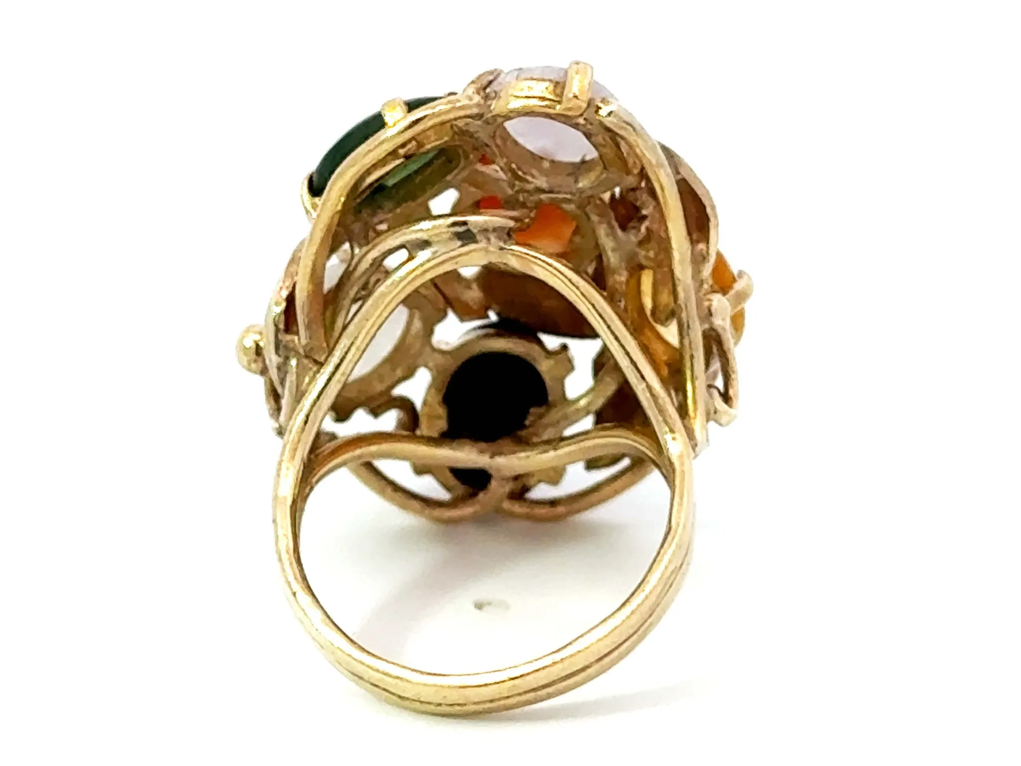 Multi Colored Jade Leaf Ring 14K Yellow Gold