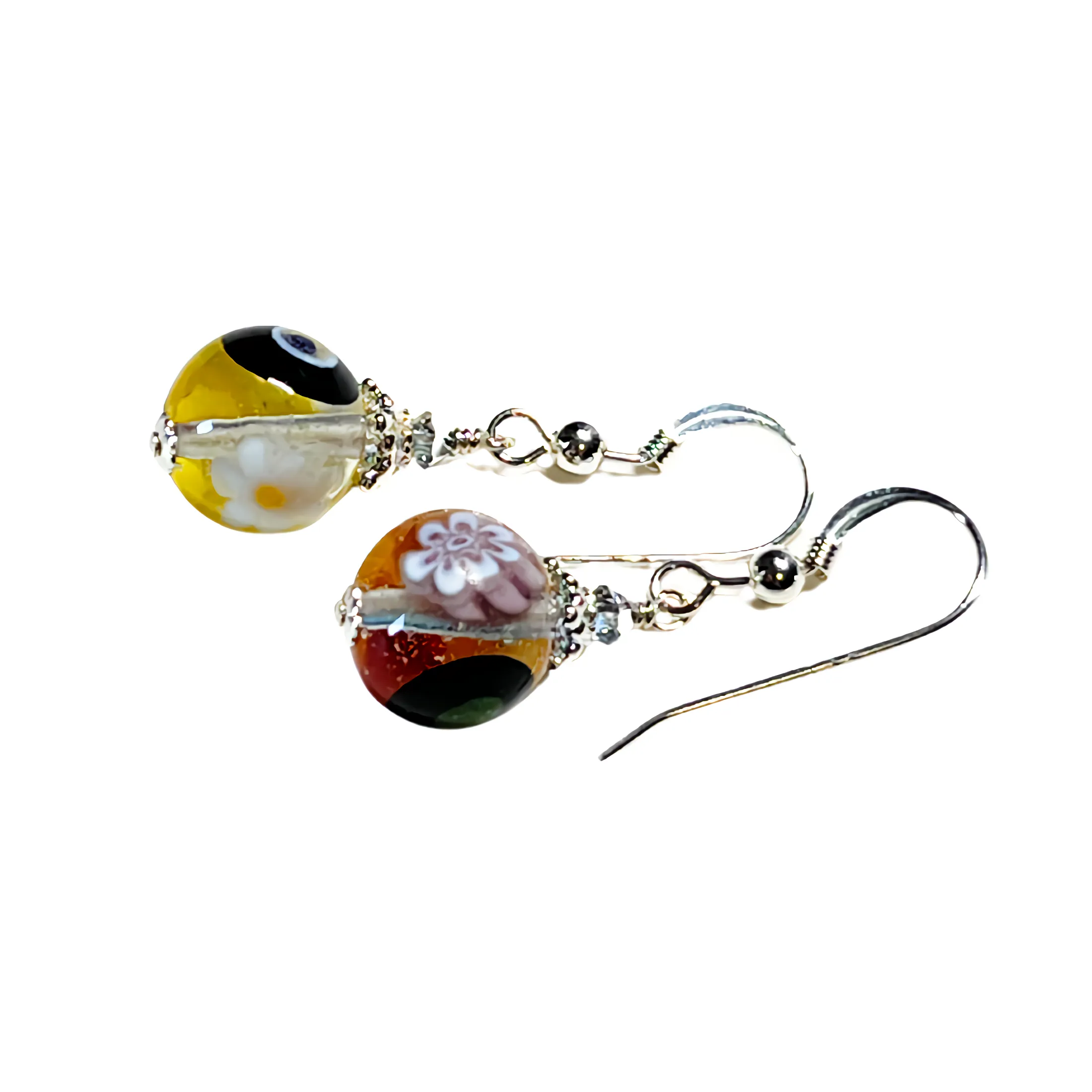 Murano Small Millefiori Clear Ball Silver Earrings