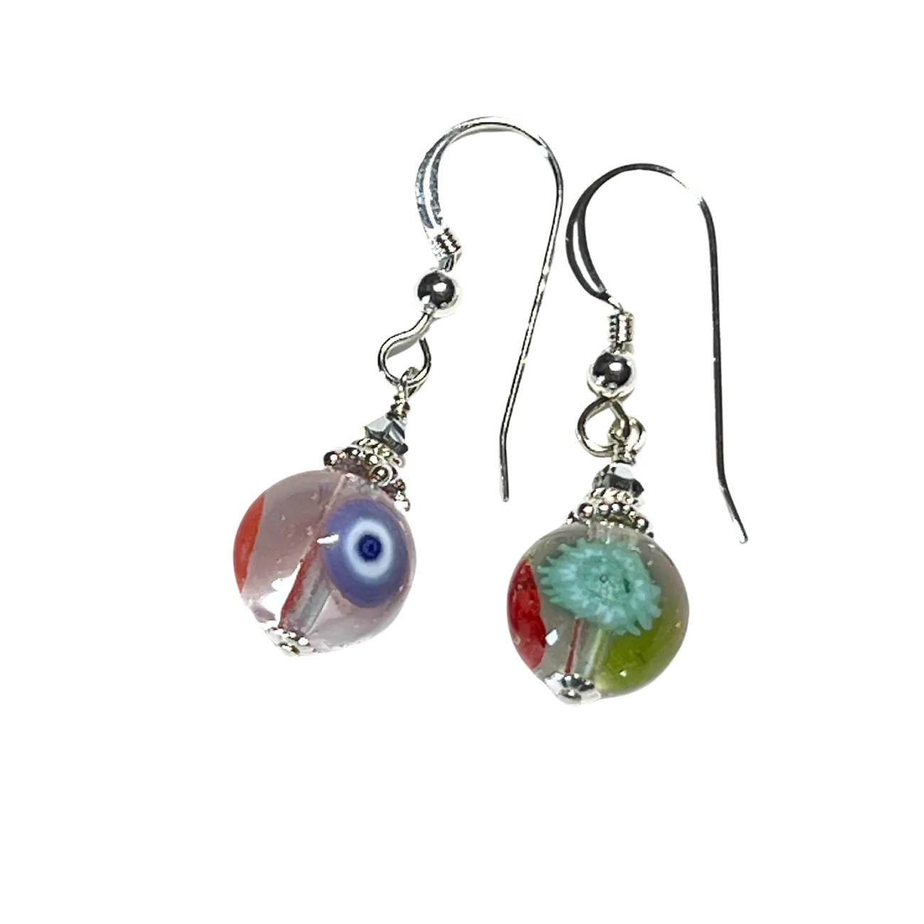 Murano Small Millefiori Clear Ball Silver Earrings