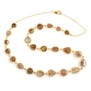 Natural Ice Diamond Pave Diamond In 18k Yellow Gold Wedding Choker Necklace For Her