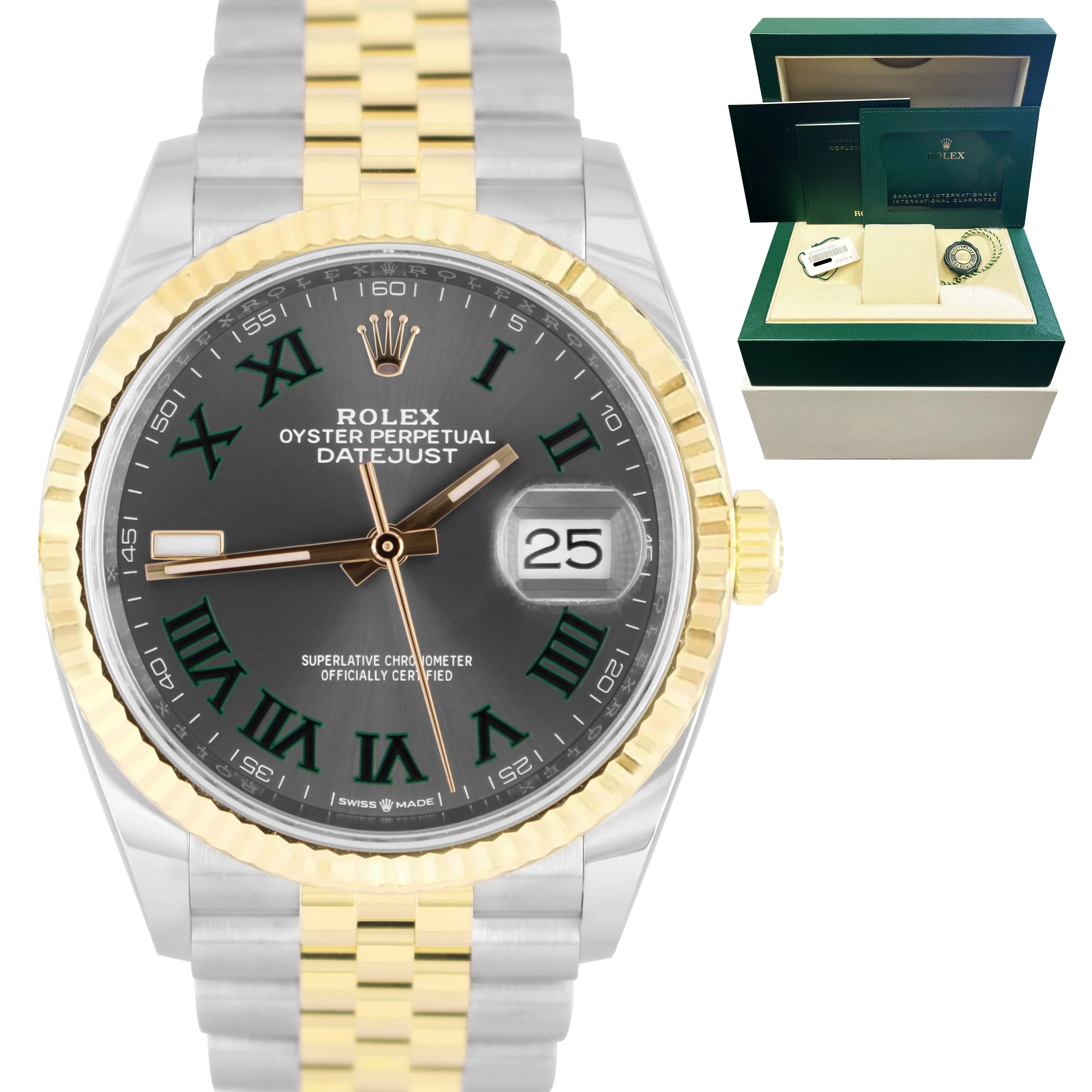NEW 2021 Rolex DateJust Two-Tone Stainless Wimbledon Roman 36mm Jubilee 126233