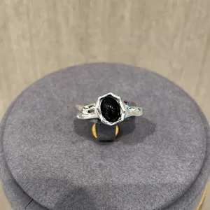 Niche Design 925 Sterling Silver Black Agate Open Ring