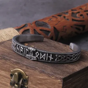 Nordic Rune Bangle with Viking Thor's Hammer 3 Styles