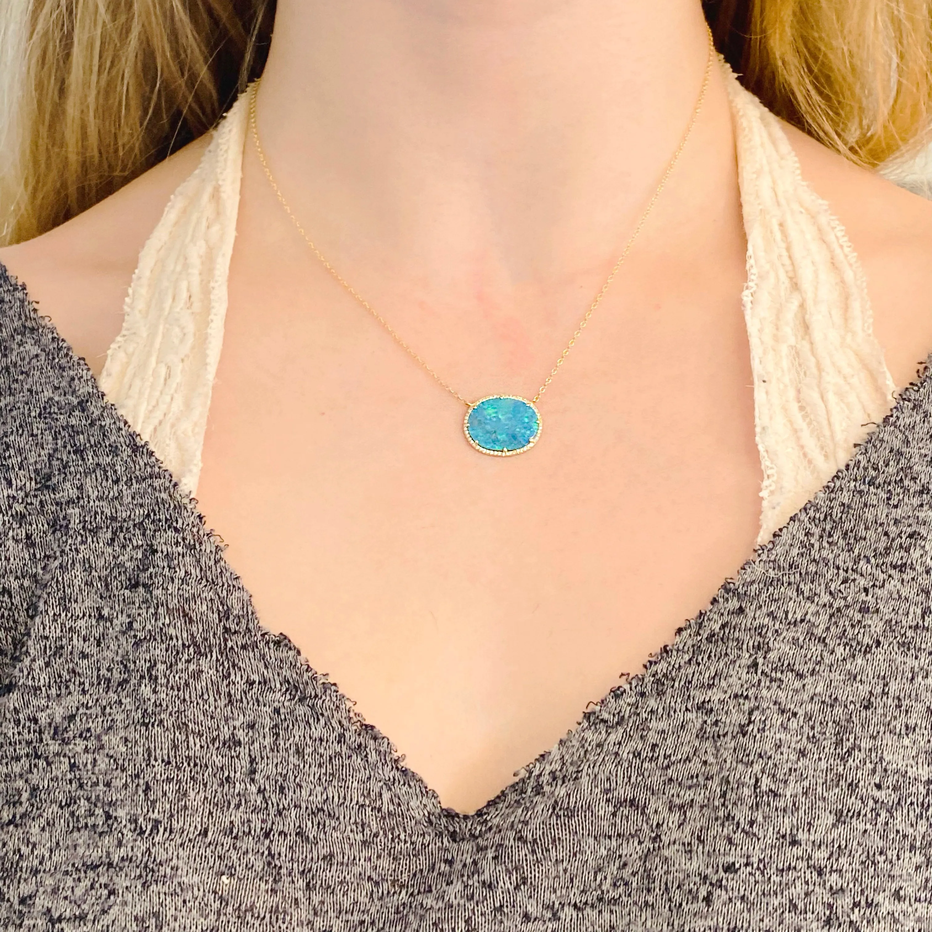 Opal Diamond Halo Necklace