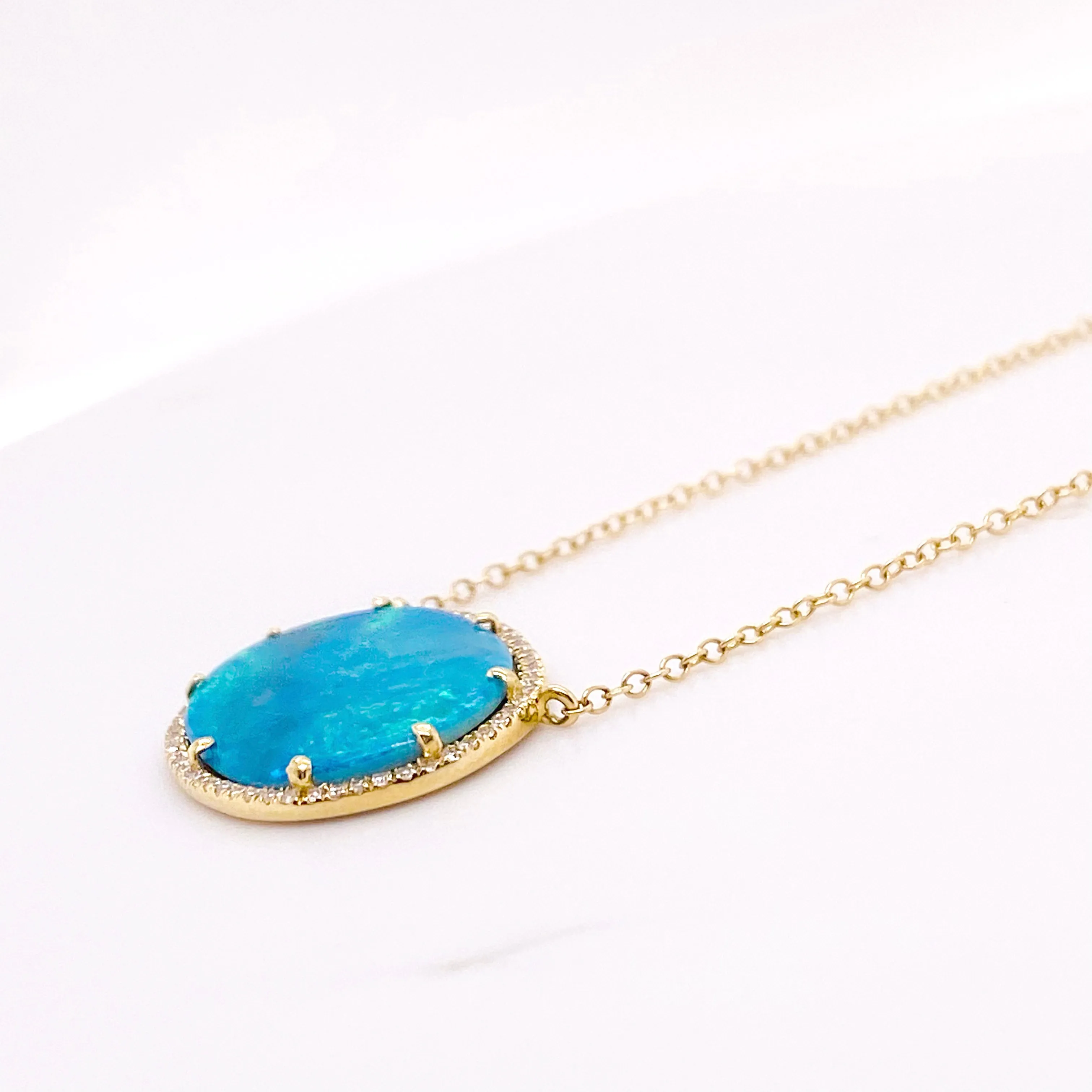 Opal Diamond Halo Necklace