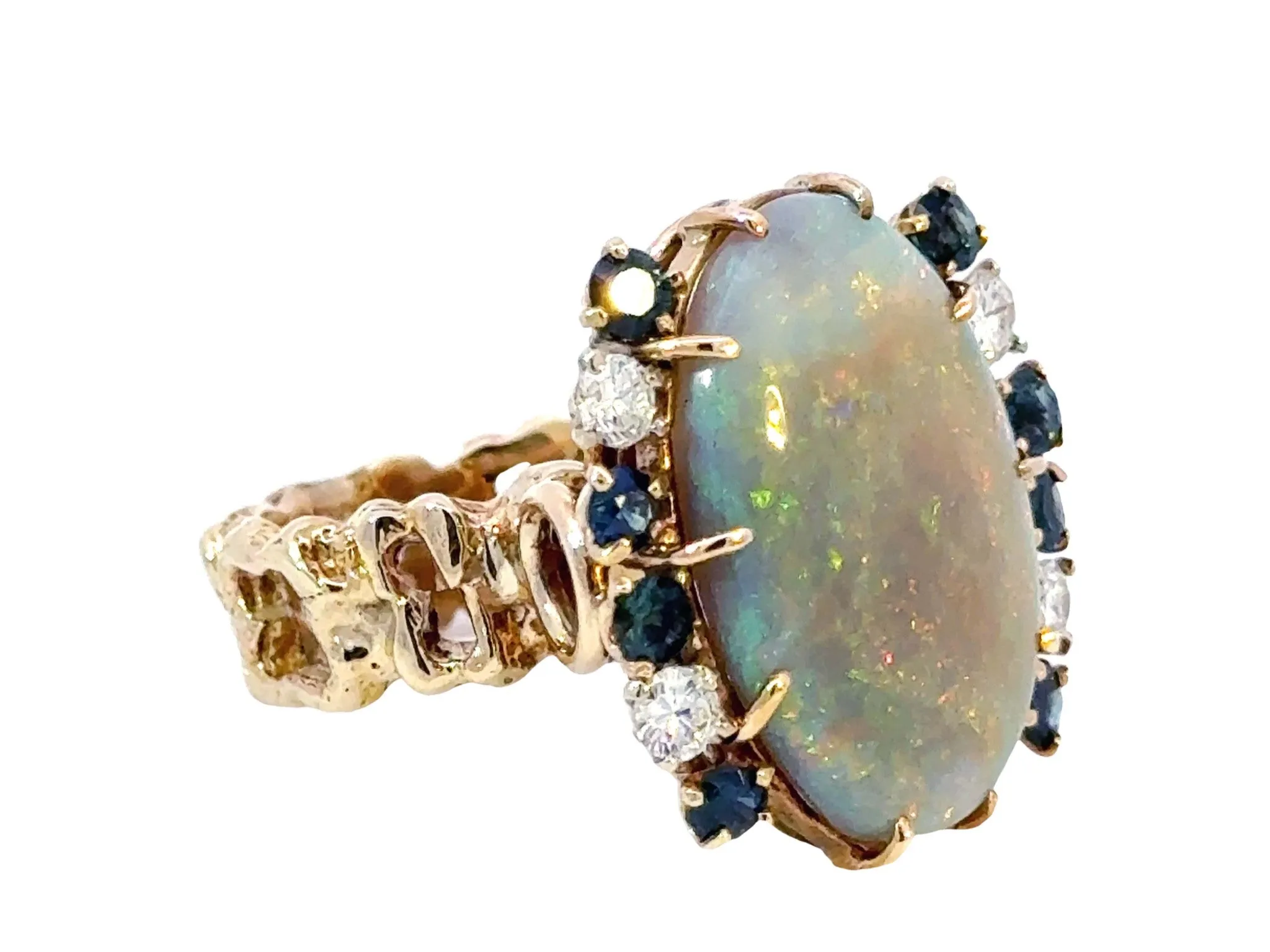 Opal Diamond Sapphire Ring 14k Yellow Gold