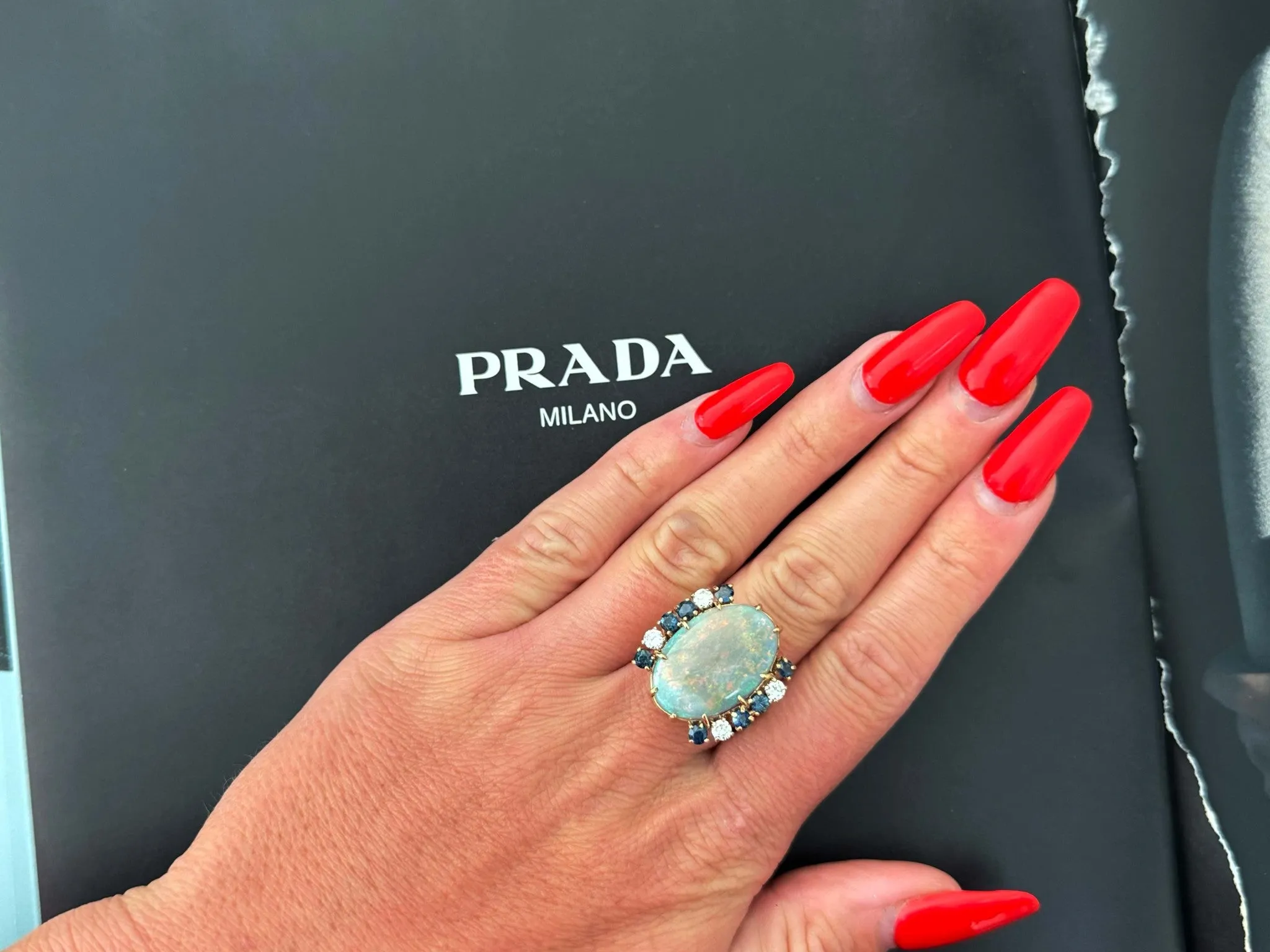 Opal Diamond Sapphire Ring 14k Yellow Gold