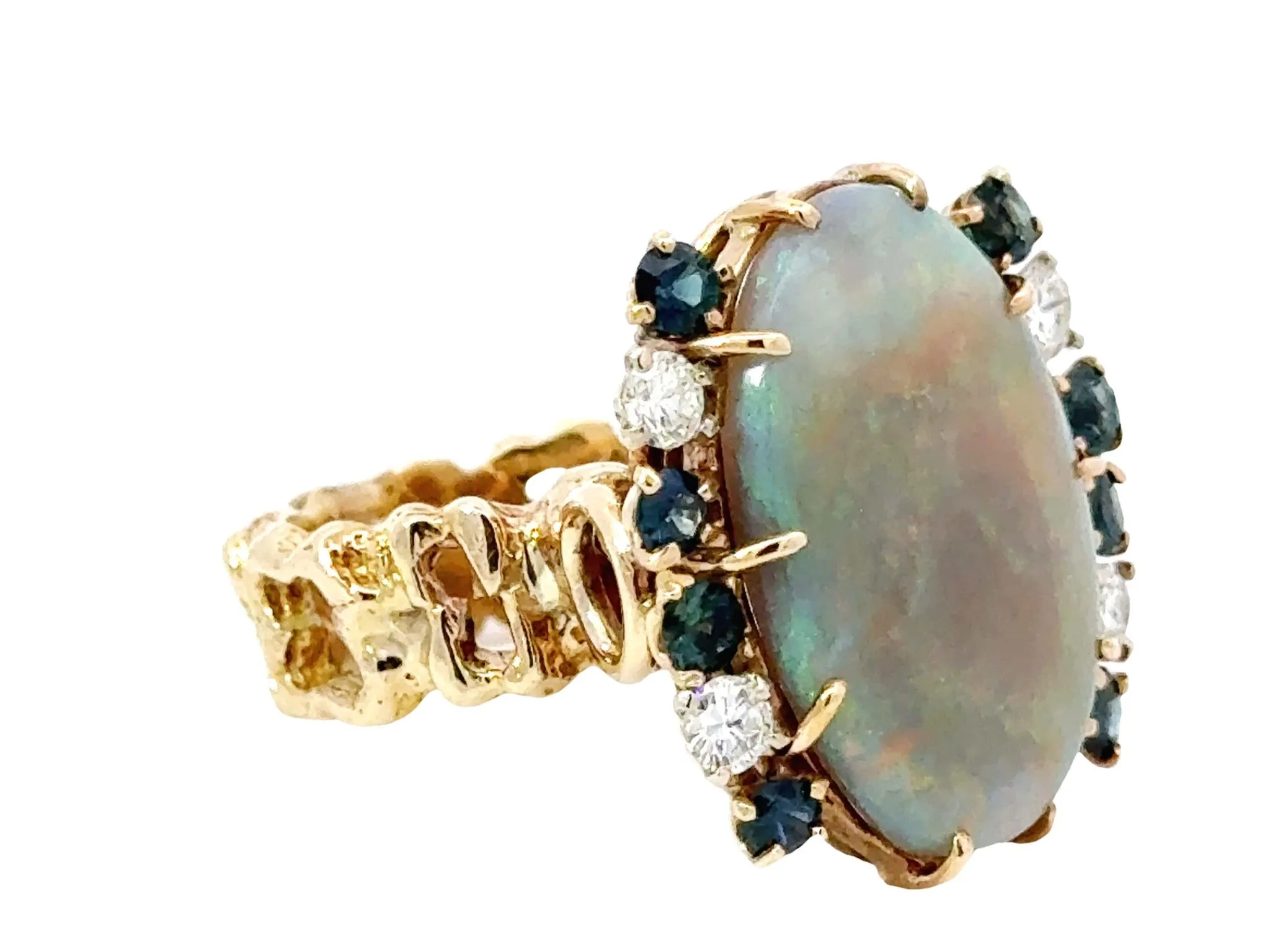 Opal Diamond Sapphire Ring 14k Yellow Gold