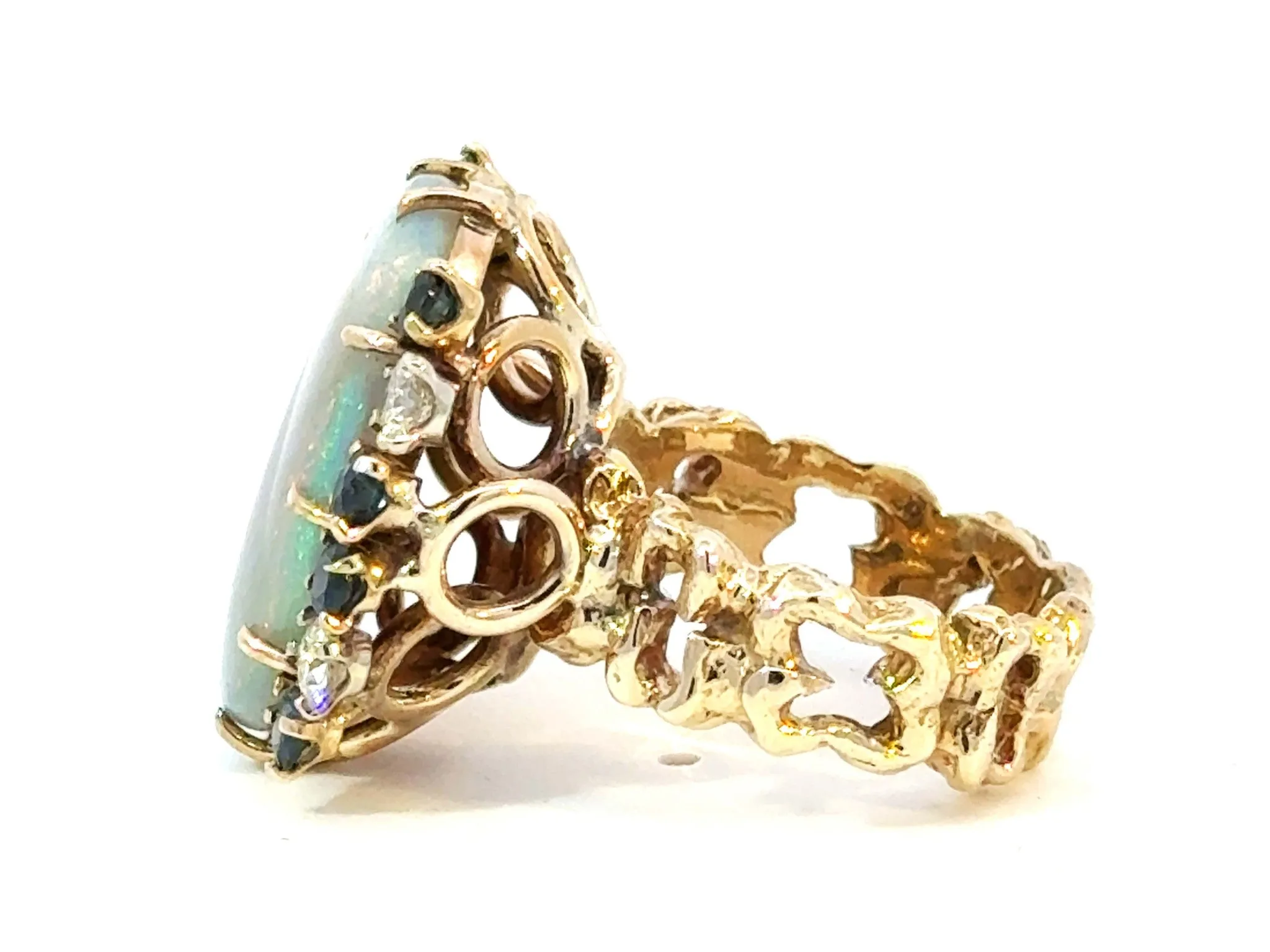 Opal Diamond Sapphire Ring 14k Yellow Gold