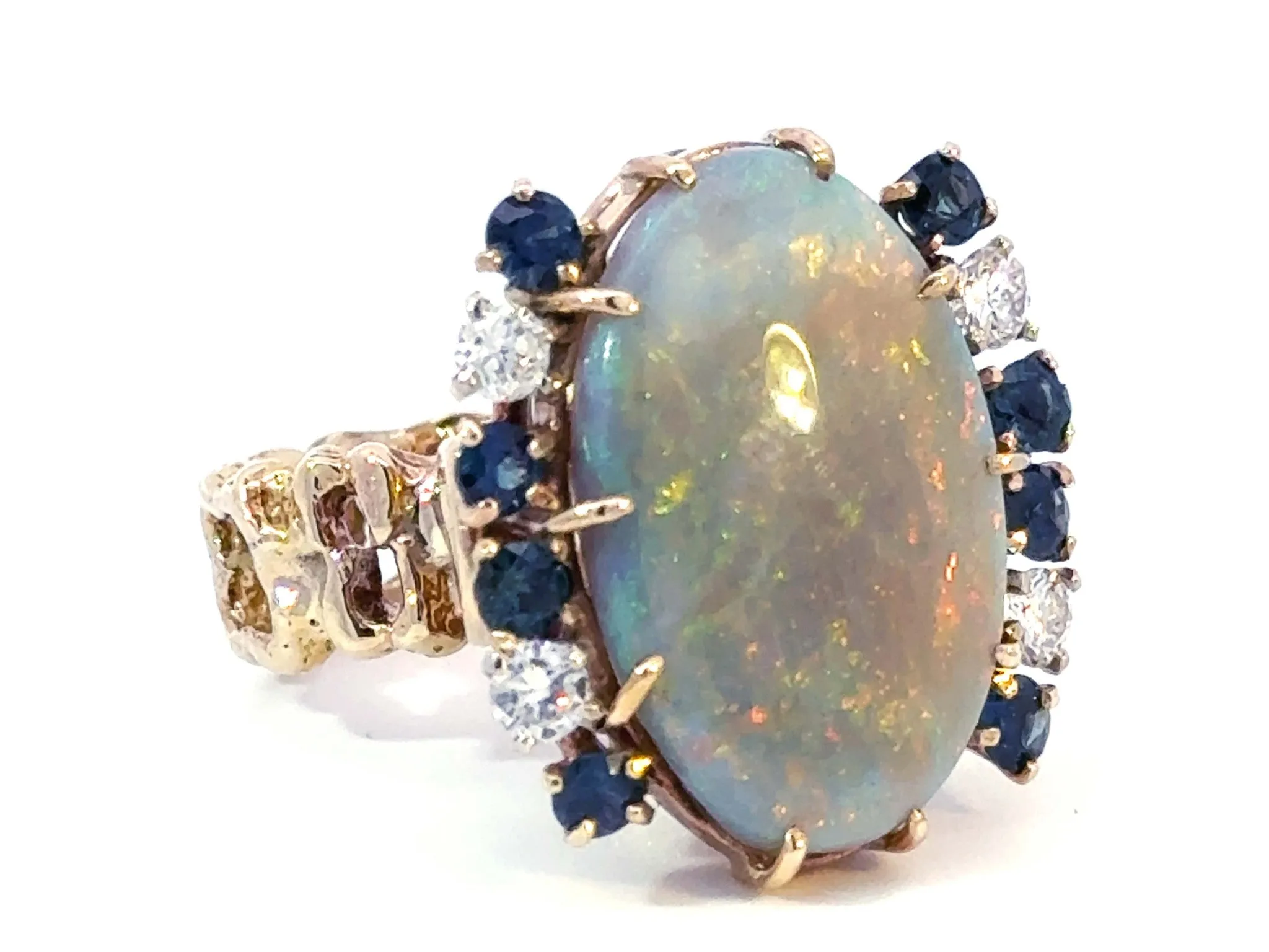 Opal Diamond Sapphire Ring 14k Yellow Gold