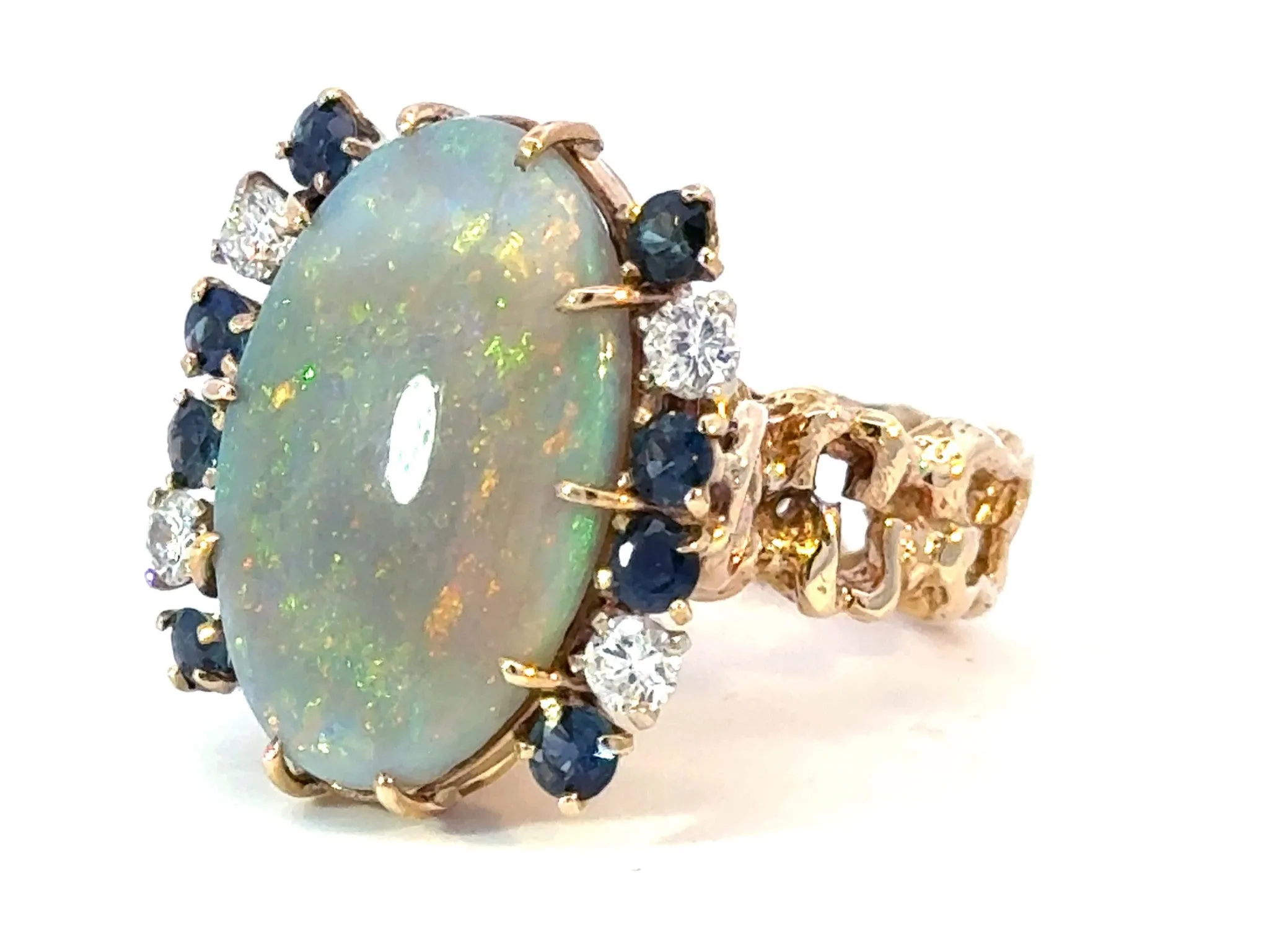 Opal Diamond Sapphire Ring 14k Yellow Gold
