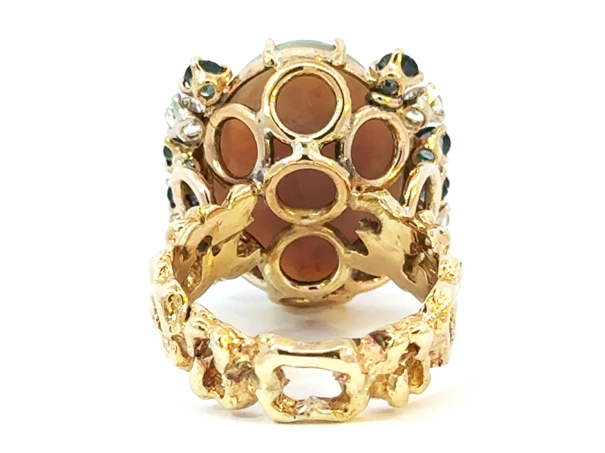 Opal Diamond Sapphire Ring 14k Yellow Gold