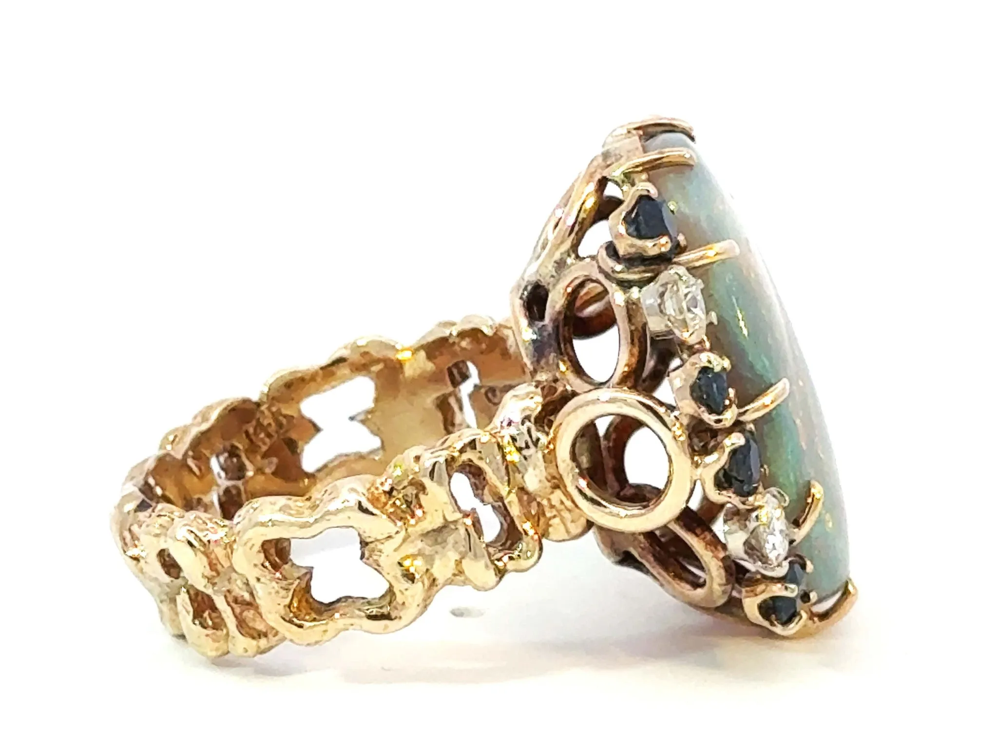 Opal Diamond Sapphire Ring 14k Yellow Gold