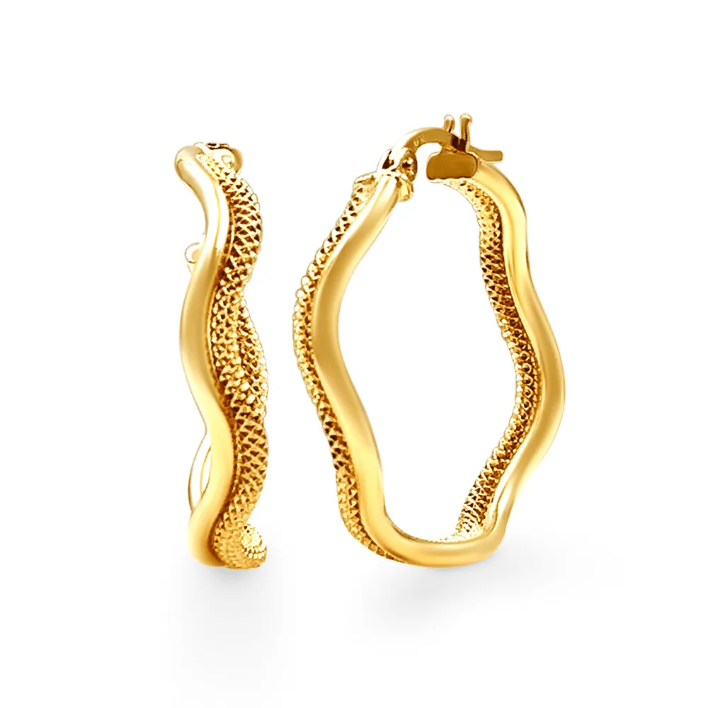Organic Wave Hoop Earrings in 9ct Yellow Gold