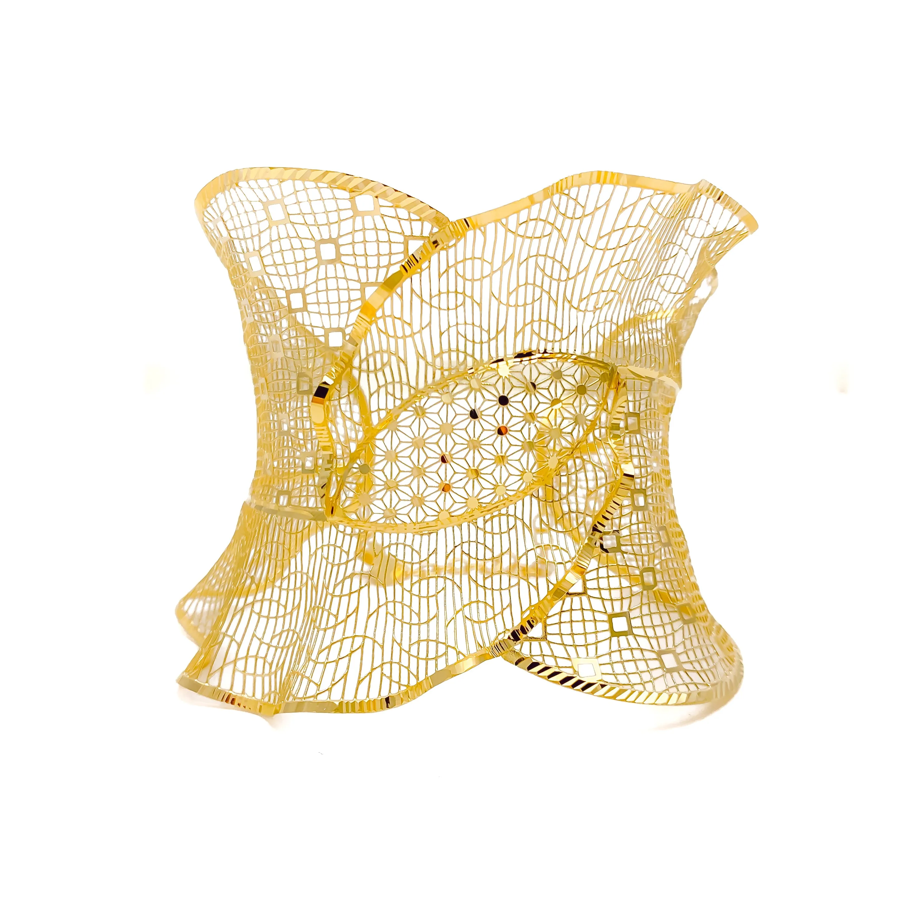 Ornate Filigree 21K Gold Wavy Bangle Bracelet